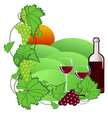 İllustration of vineyard with wine clipart