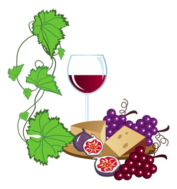 İllustration with wine and fruits on white background