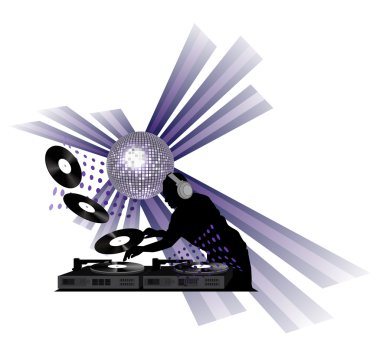 Clip-art with dj records turntable and shining disco ball clipart