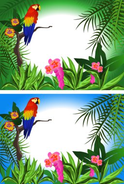 Background illustrations of a tropical forest with alternative colors clipart