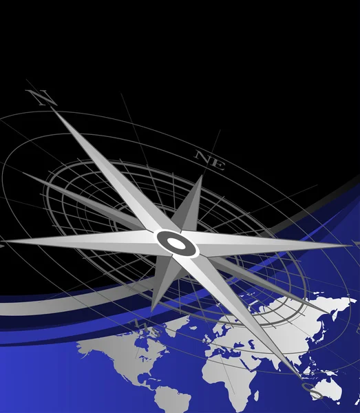 带指南针图标和世界地图抽象背景 — 图库矢量图片