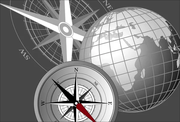 Streszczenie Tło Ikona Kompas Świat Globusy — Wektor stockowy