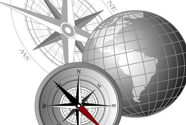 Abstracte Achtergrond Met Kompas Pictogram Wereld Globes — Stockvector