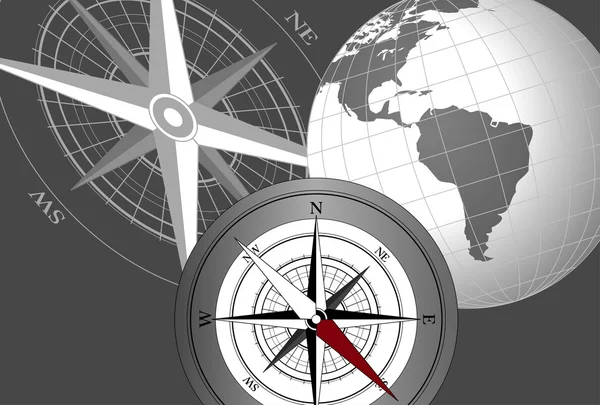Abstracte Achtergrond Met Kompas Pictogram Wereld Globes — Stockvector