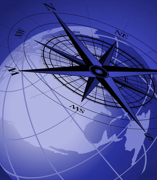 Abstrakter Hintergrund Mit Kompasssymbol Und Weltkugeln — Stockvektor