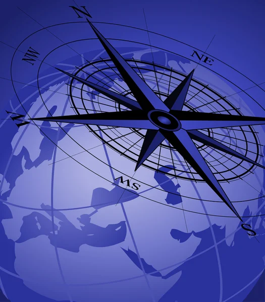 Kompas pictogram en globe — Stockvector