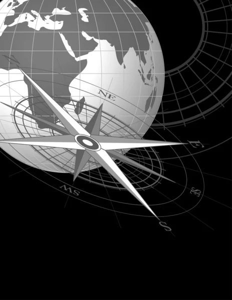 Fond Abstrait Avec Icône Boussole Globes Monde — Image vectorielle