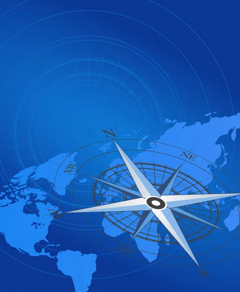 Streszczenie Tła Kompasem Mapą Świata — Wektor stockowy