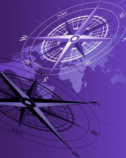 Abstrakter Hintergrund Mit Kompass Und Weltkarte — Stockvektor