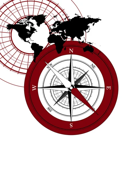 Abstrakter Hintergrund Mit Kompass Und Weltkarte — Stockvektor