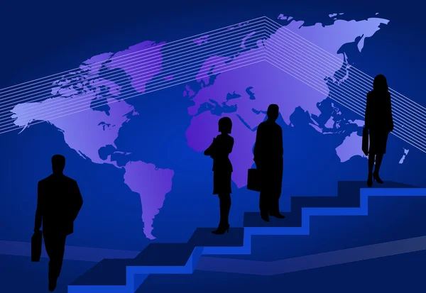 Silhuetas Escadas Com Mapa Mundo — Vetor de Stock