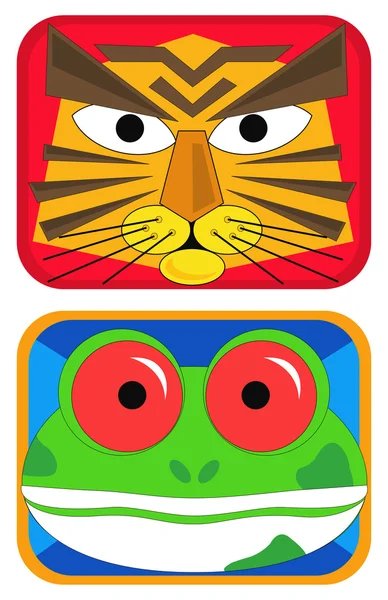 老虎和青蛙面具的图解 — 图库矢量图片