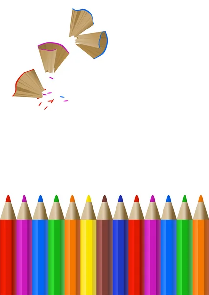 Background White Paper Color Pencils Pencil Shavings — Stock Vector
