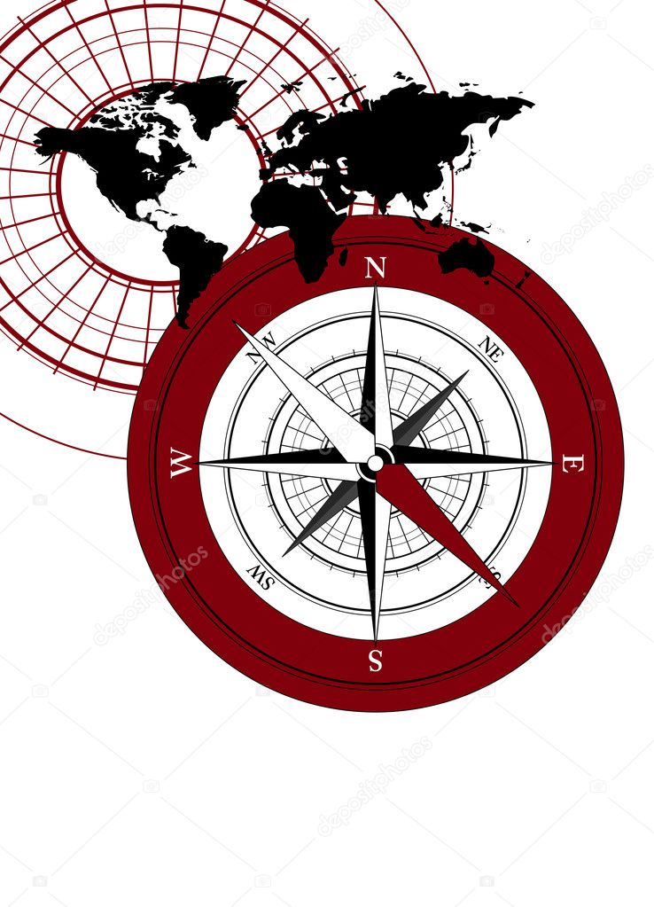 Abstract background with a compass and world map