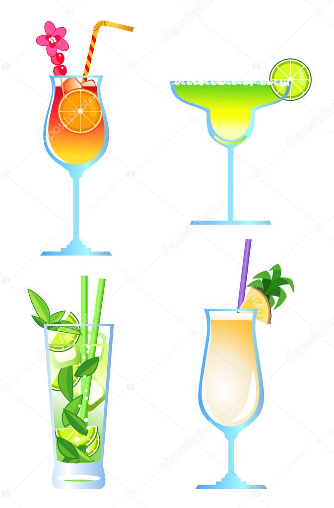 Clip-arts of alcoholic drinks on white background