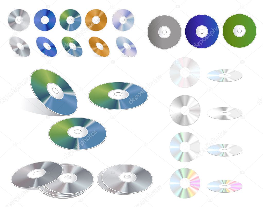 Illustration of a CD collection of various colors
