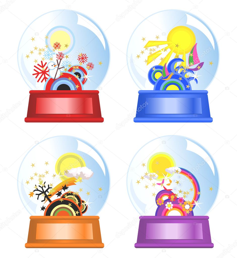 Illustration of water globes with four seasons theme