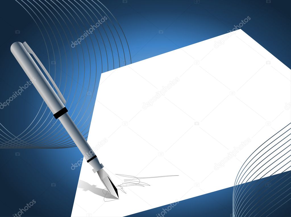 Abstract background with a pen signing on paper