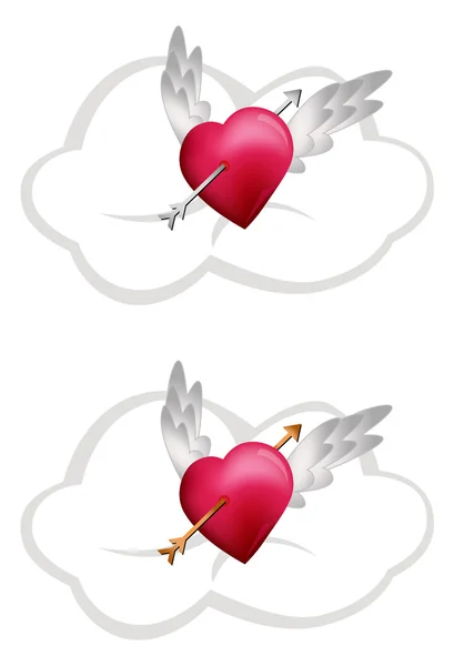 Coeurs volants avec flèches — Image vectorielle