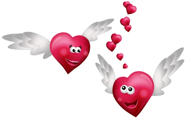 Flygande Hjärtan Kärlek Isolerad Vit Bakgrund — Stock vektor