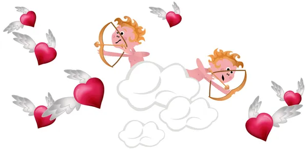 Cupid schieten harten — Stockvector
