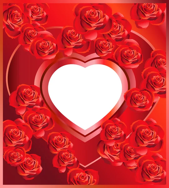 Abstrakter Hintergrund Mit Herzförmigem Rahmen Und Rosen — Stockvektor