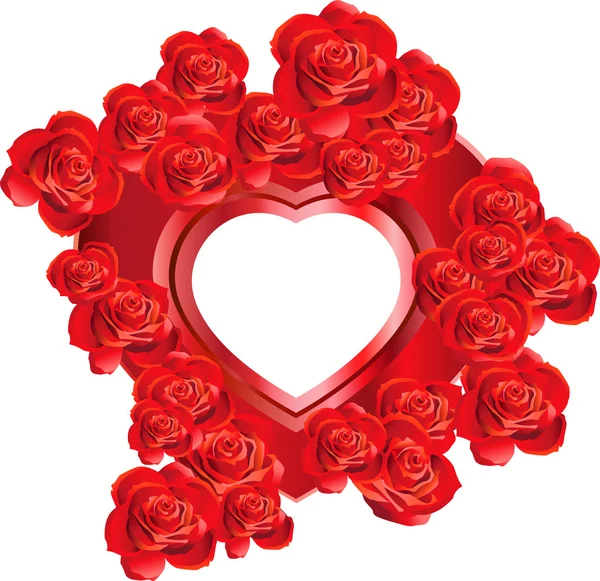 Cadre Forme Coeur Avec Des Roses Isolées Sur Fond Blanc — Image vectorielle