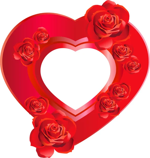 Cadre en forme de coeur avec des roses — Image vectorielle