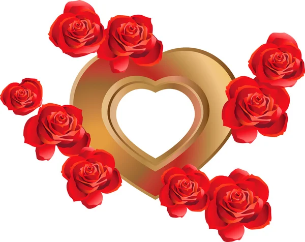 Σχήμα Καρδιάς Πλαίσιο Τριαντάφυλλα Που Απομονώνονται Λευκό Φόντο — Διανυσματικό Αρχείο