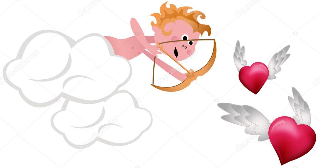 Cupid Shooting Hearts isolated on white background