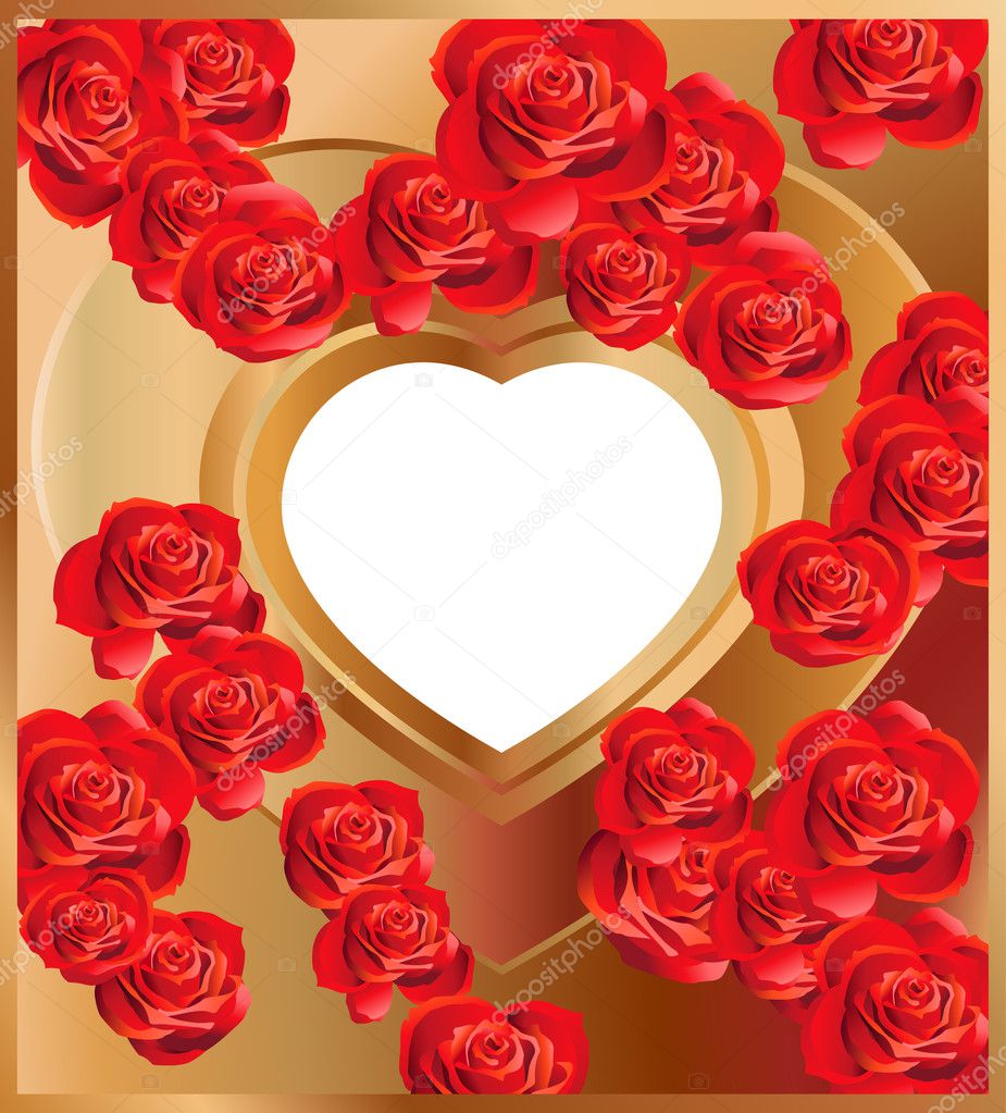 Abstract background with Heart-shaped frame and Roses