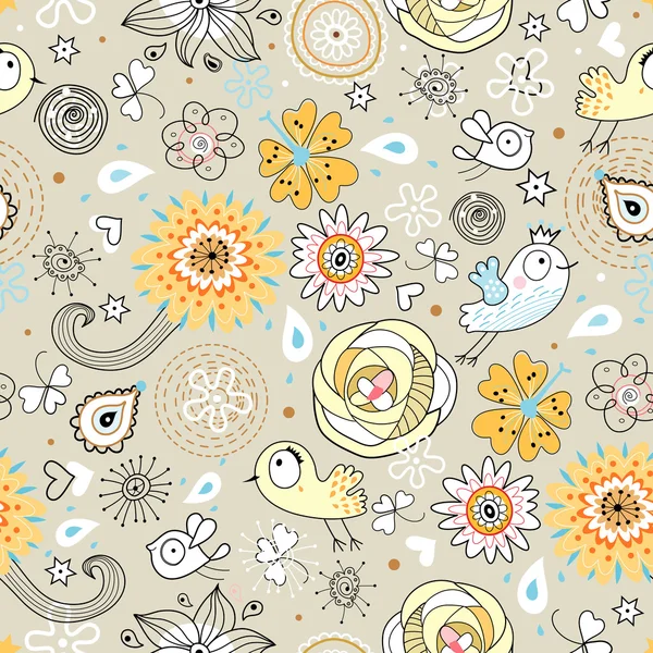 鳥と花のパターン — ストックベクタ