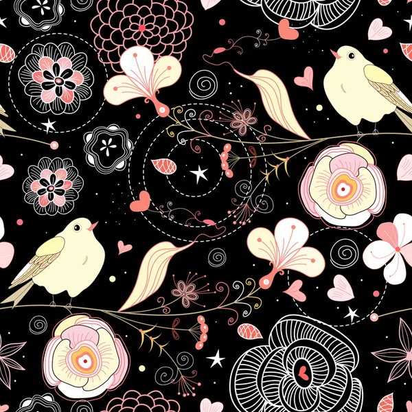Motif Floral Multicolore Sans Couture Avec Des Amoureux Des Oiseaux — Image vectorielle