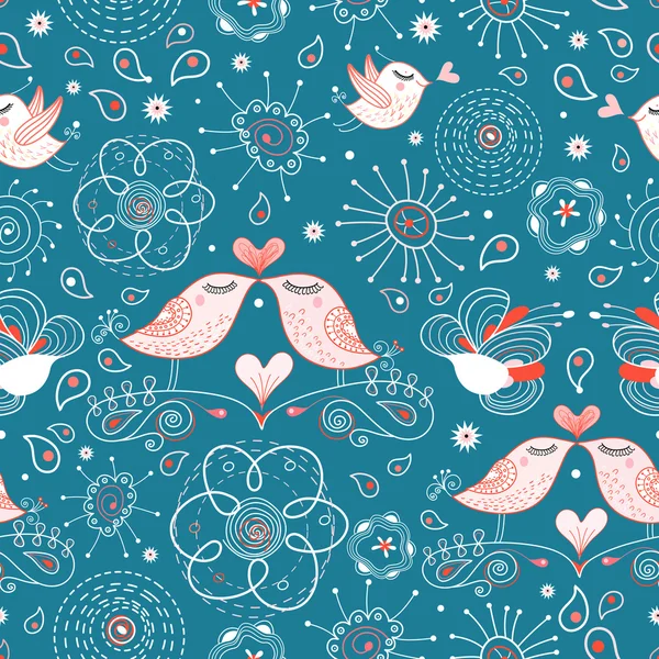 Бесшовный Свет Влюбленными Птицами Голубом Фоне — стоковый вектор