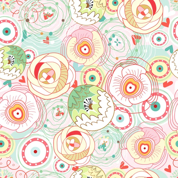 Naadloze Abstracte Kleurrijke Patroon Van Bloemen Cirkels Een Roze Achtergrond — Stockvector