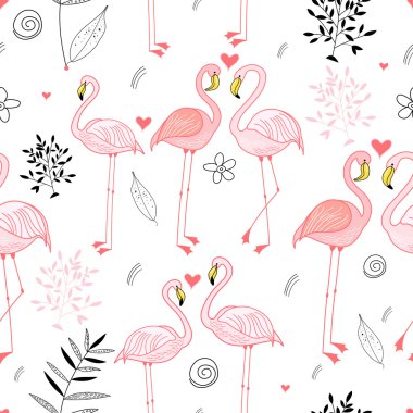 Seamless pattern with a passionate pink flamingos clipart