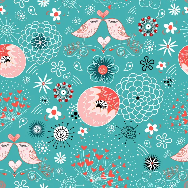 Texture amour oiseaux sur fleuri — Image vectorielle