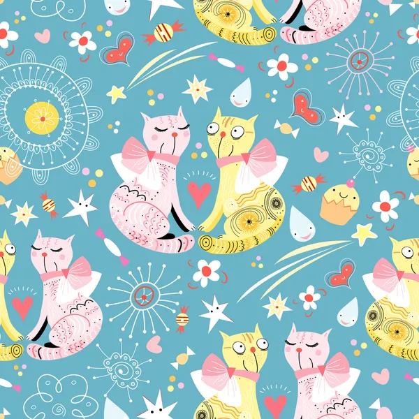 Seamless pattern with lovers cats — Stock Vector