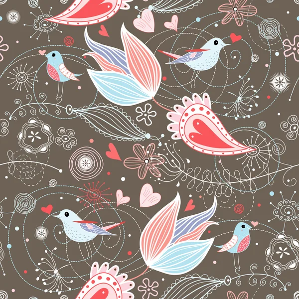 Floral summer pattern with birds — Stock Vector