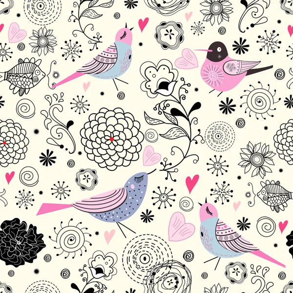 Texture de fleur avec des oiseaux bleus — Image vectorielle