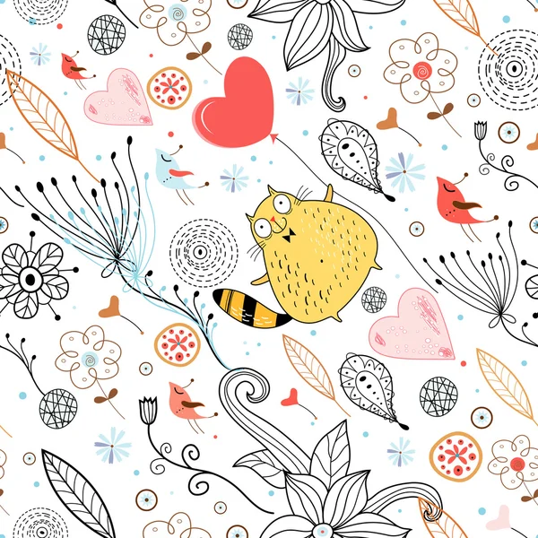 Floral σχέδιο με μια γάτα — Διανυσματικό Αρχείο