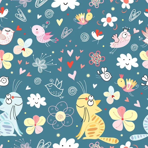 纹理猫与鸟 — 图库矢量图片