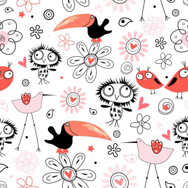 A pattern of funny birds clipart