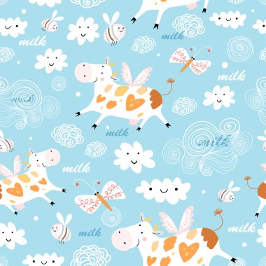 Pattern flying cow clipart