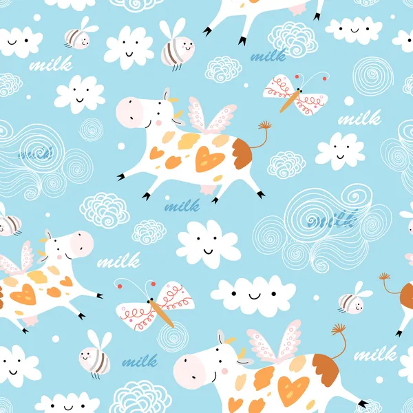 Pattern flying cow — Stock Vector