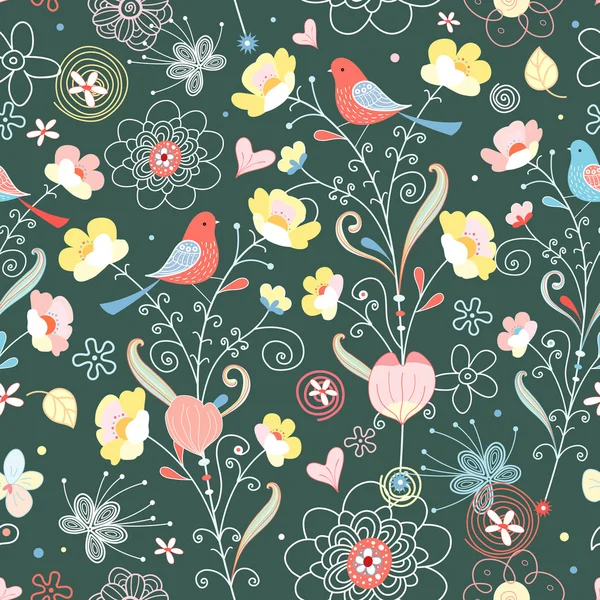Květinová textury s ptáky — Stockový vektor