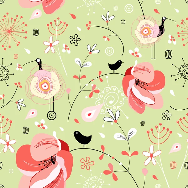 Texture de fleurs avec des oiseaux — Image vectorielle