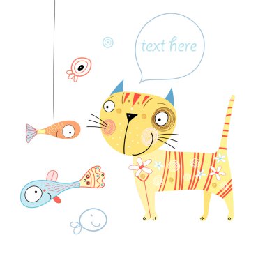 Cat and fish clipart