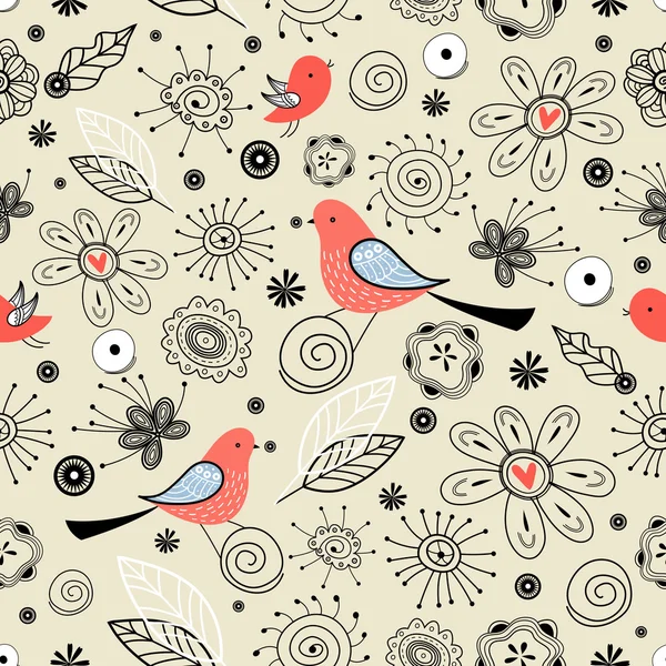Blomma textur med fåglar — Stock vektor