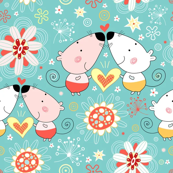 Patrón floral con los amantes ratones — Archivo Imágenes Vectoriales